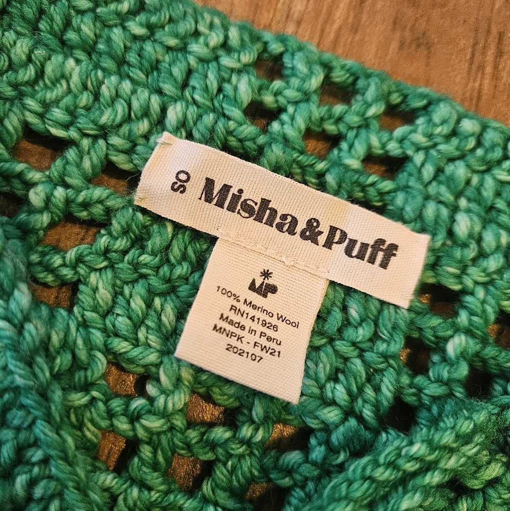 misha and puff crochet scarf in emerald green - Picture 7 of 9